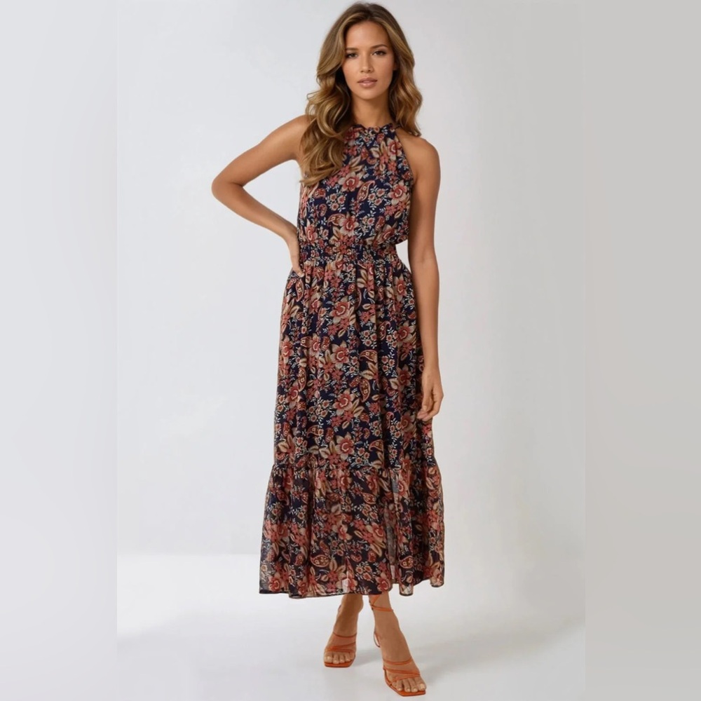 Nicole Miller Floral Maxi Dress - Black and Red